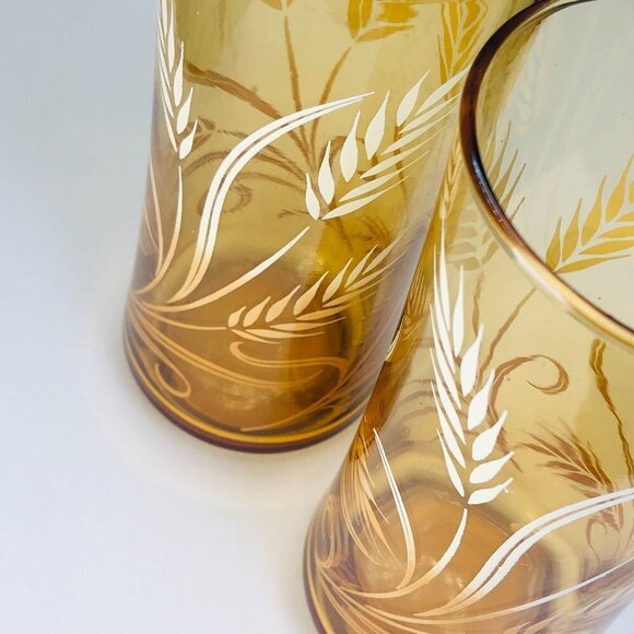 Vintage Libbey Ombre Golden Wheat Harvest Amber Glass Tumbler PAIR - Picture 8 of 10